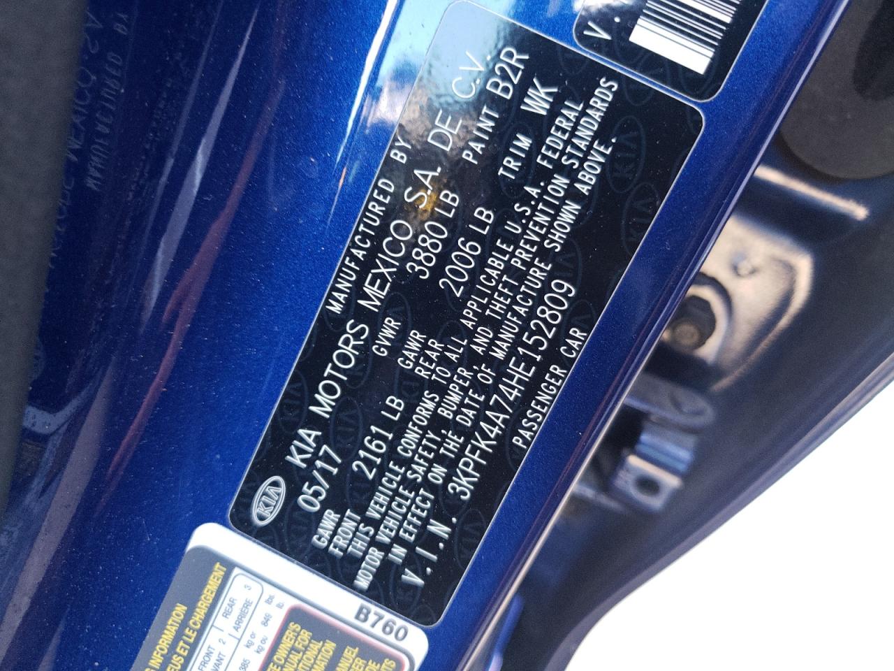 Photo 10 from auction – 2017 KIA FORTE LX with VIN 3KPFK4A74HE152809