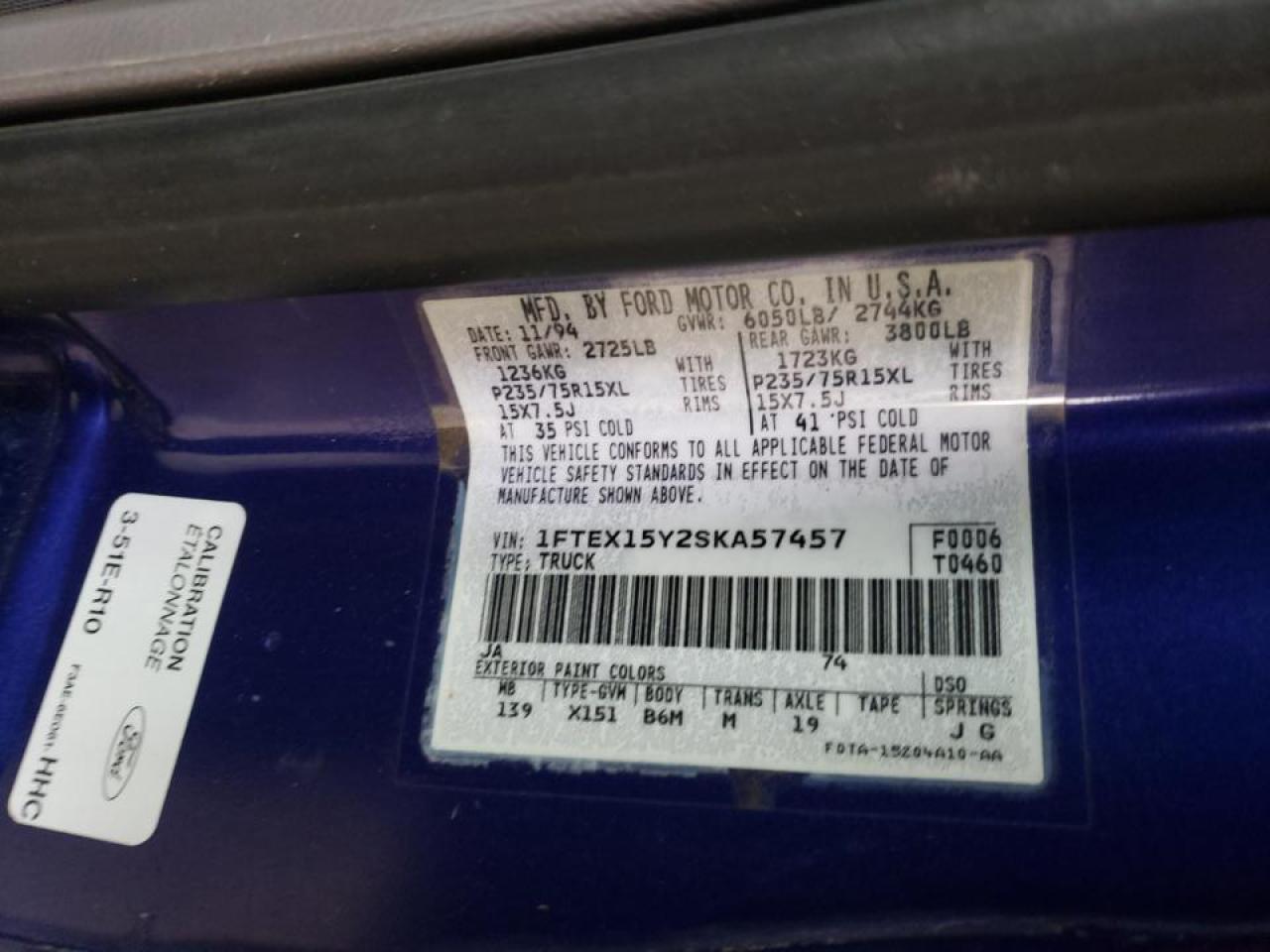 Photo 10 from auction – 1995 FORD F150 with VIN 1FTEX15Y2SKA57457