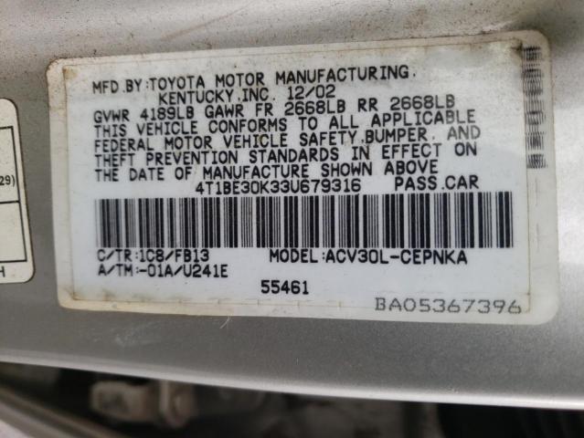 Photo 10 from auction – 2003 TOYOTA CAMRY LE with VIN 4T1BE30K33U679316