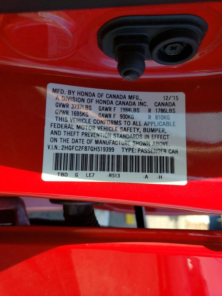 Photo 10 from auction – 2016 HONDA CIVIC EX with VIN 2HGFC2F87GH519399