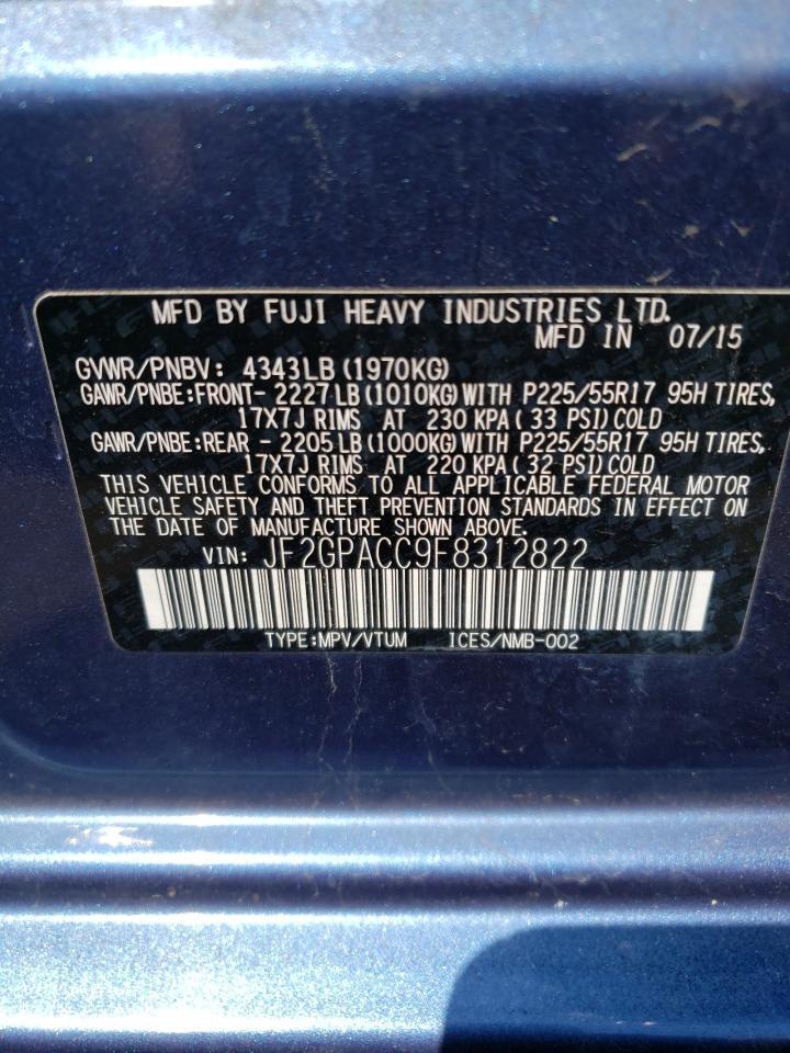 Photo 10 from auction – 2015 SUBARU XV CROSSTR with VIN JF2GPACC9F8312822