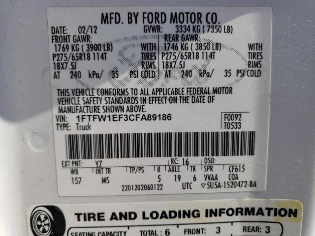 Photo 10 from auction – 2012 FORD F150 SUPER with VIN 1FTFW1EF3CFA89186