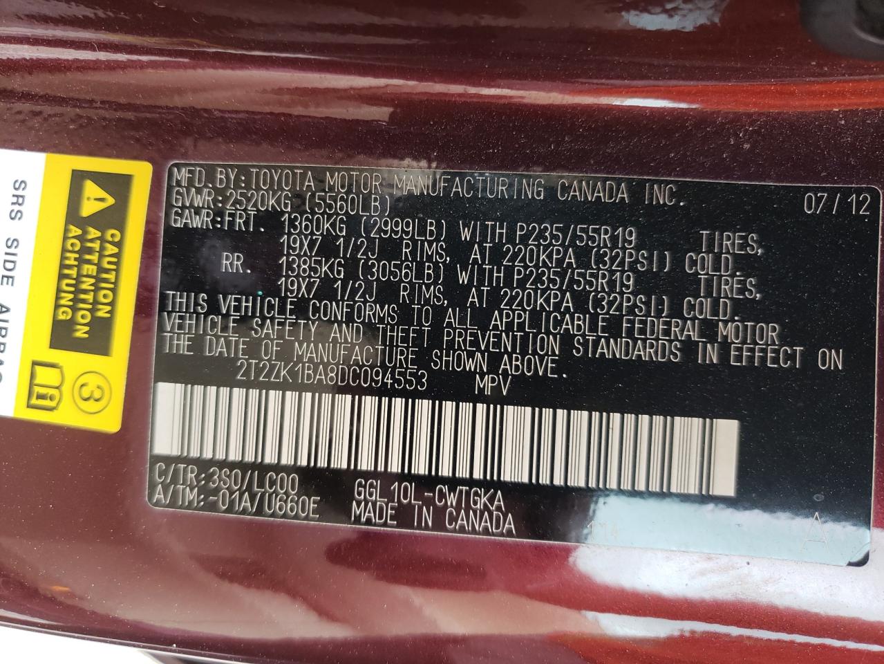 Photo 10 from auction – 2013 LEXUS RX 350 with VIN 2T2ZK1BA8DC094553