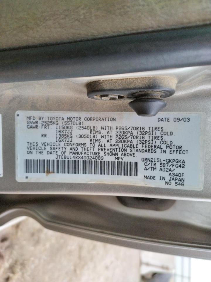 Photo 10 from auction – 2004 TOYOTA 4RUNNER SR with VIN JTEBU14RX40024089