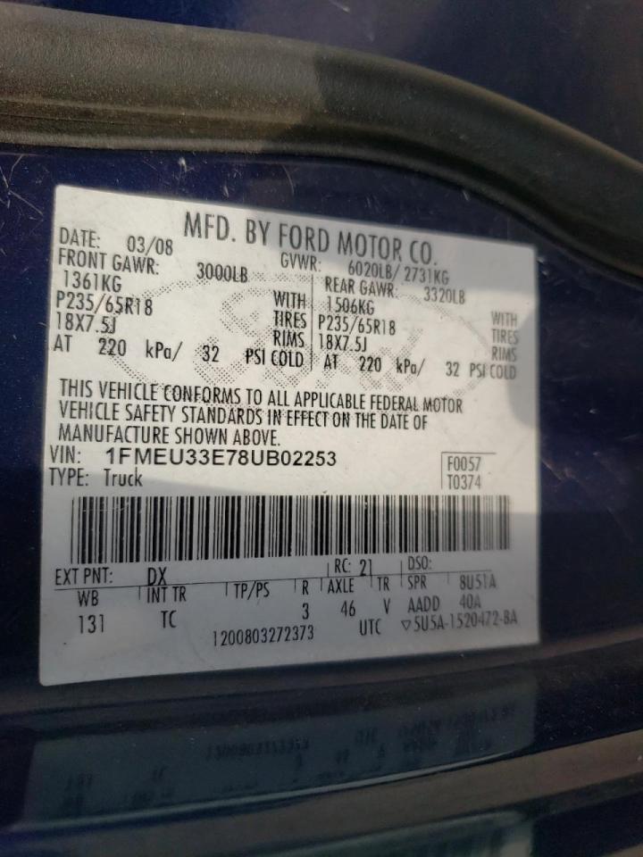 Photo 10 from auction – 2008 FORD EXPLORER S with VIN 1FMEU33E78UB02253