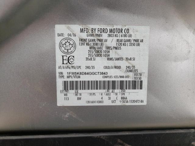 Photo 10 from auction – 2016 FORD EXPLORER X with VIN 1FM5K8D84GGC73843