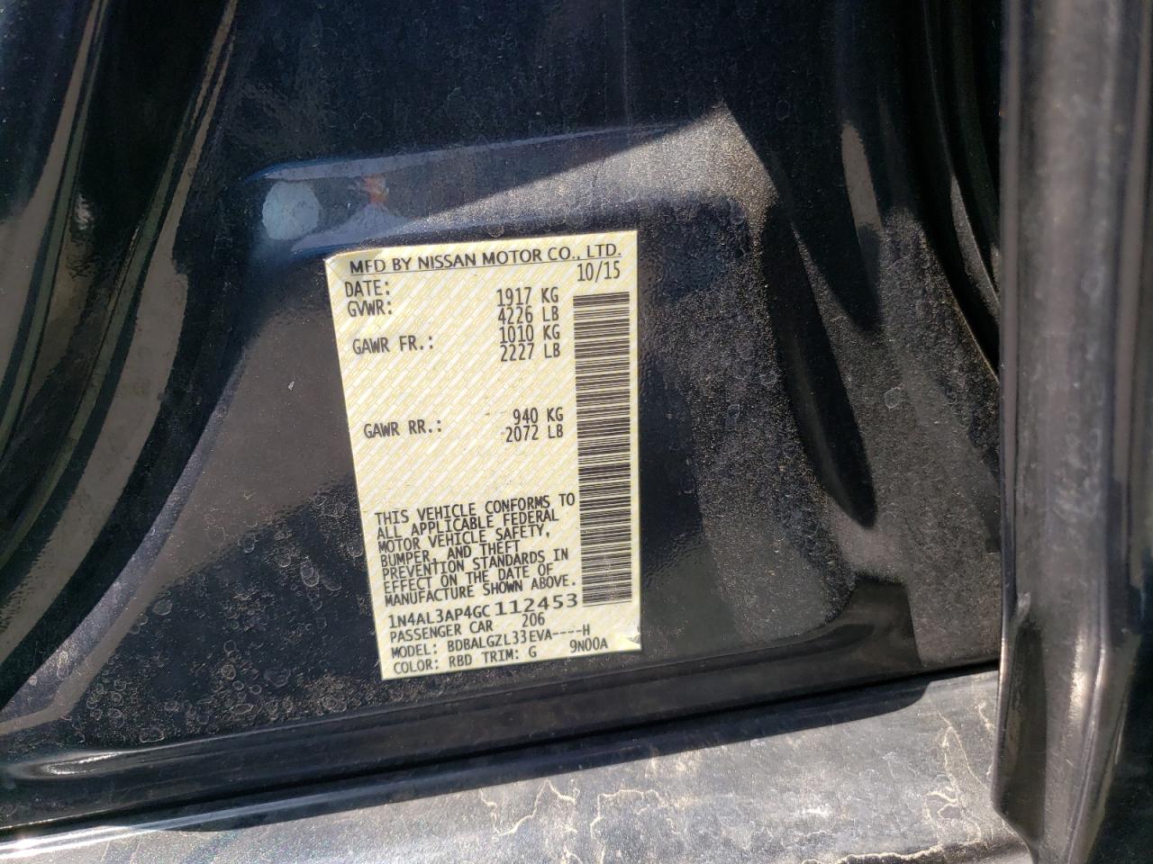 Photo 10 from auction – 2016 NISSAN ALTIMA 2.5 with VIN 1N4AL3AP4GC112453