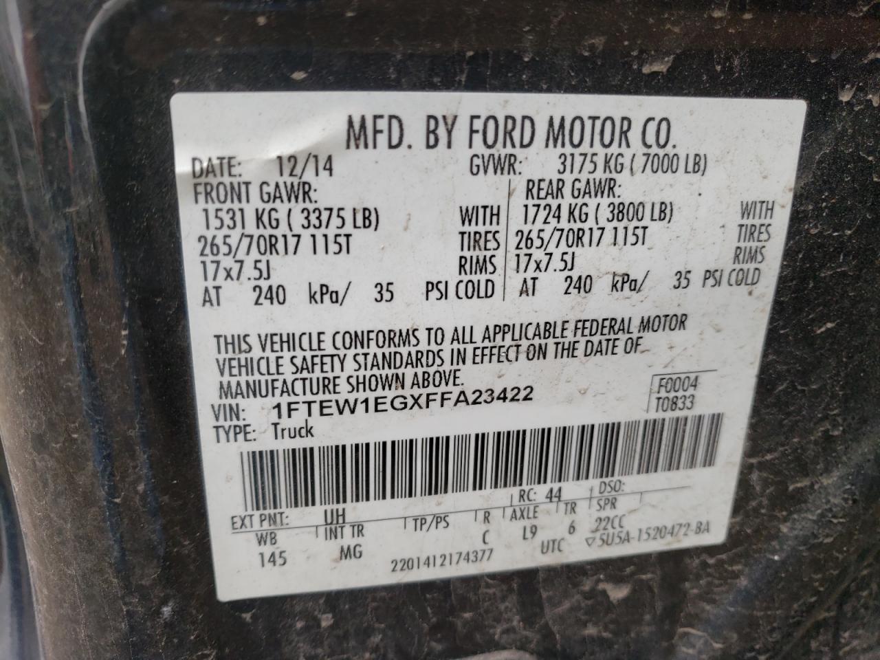 Photo 10 from auction – 2015 FORD F150 SUPER with VIN 1FTEW1EGXFFA23422