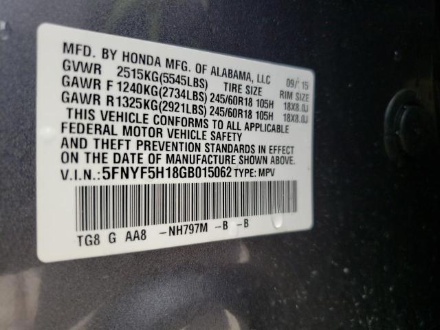 Photo 10 from auction – 2016 HONDA PILOT LX with VIN 5FNYF5H18GB015062