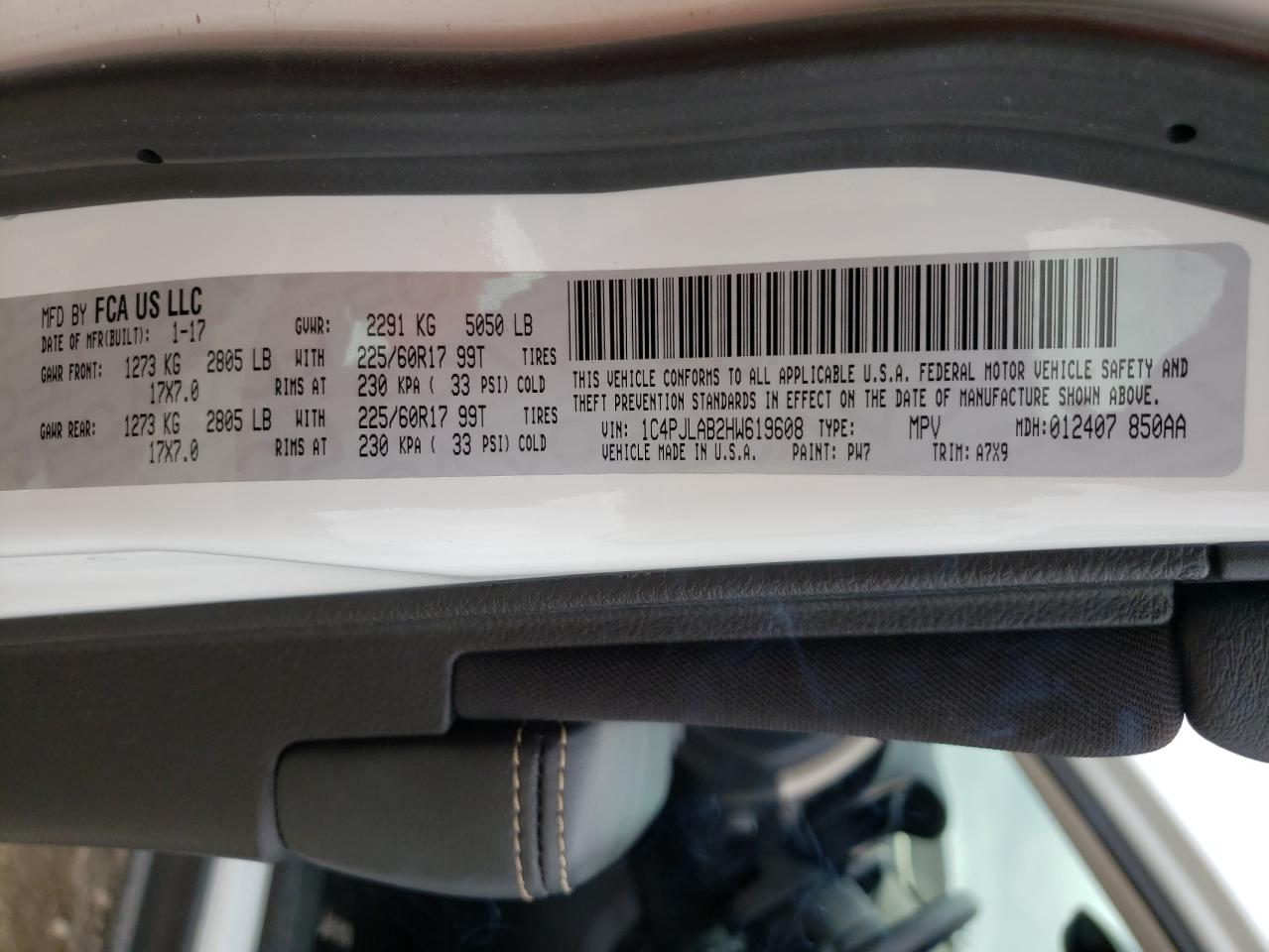 Photo 10 from auction – 2017 JEEP CHEROKEE S with VIN 1C4PJLAB2HW619608