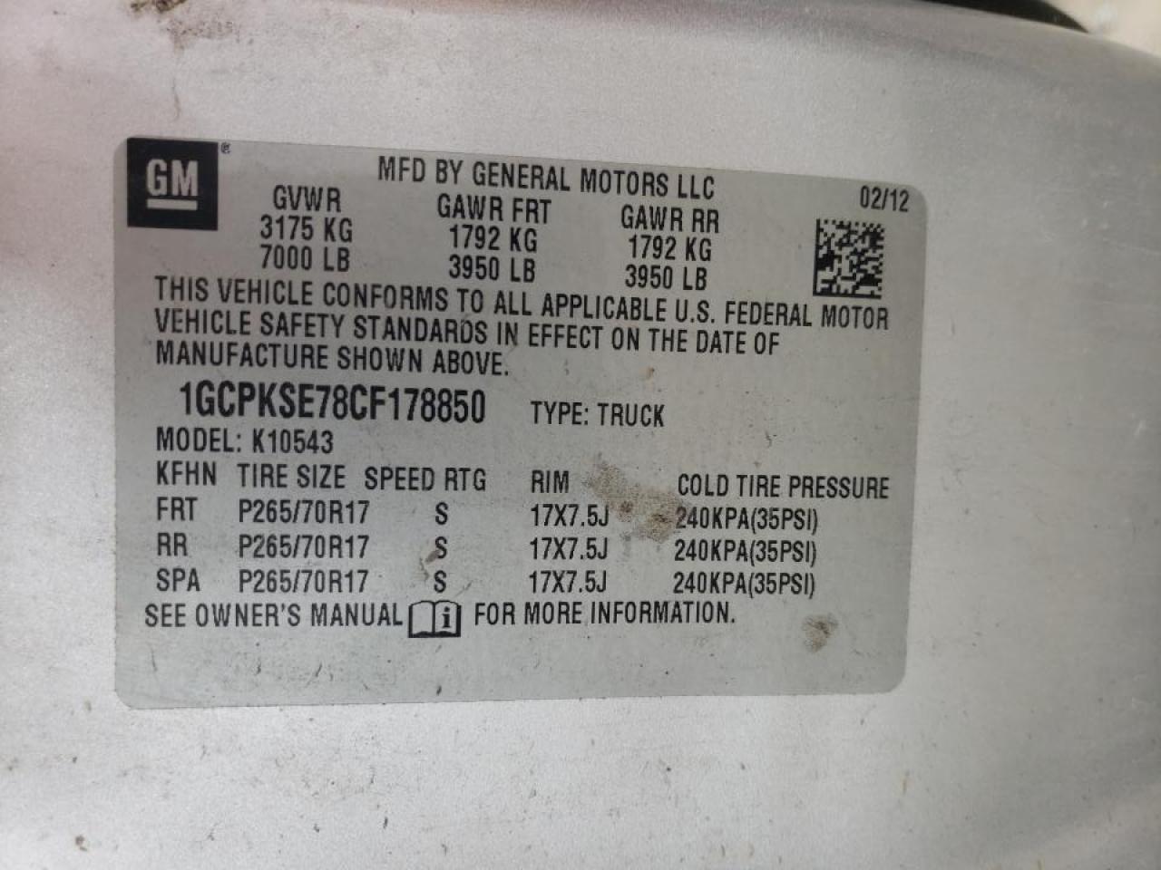 Photo 10 from auction – 2012 CHEVROLET SILVERADO with VIN 1GCPKSE78CF178850