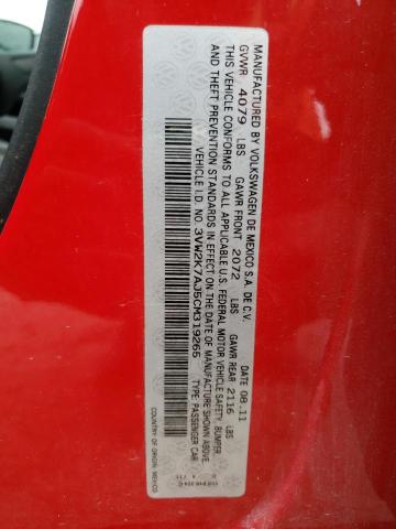 Photo 10 from auction – 2012 VOLKSWAGEN JETTA BASE with VIN 3VW2K7AJ5CM319265