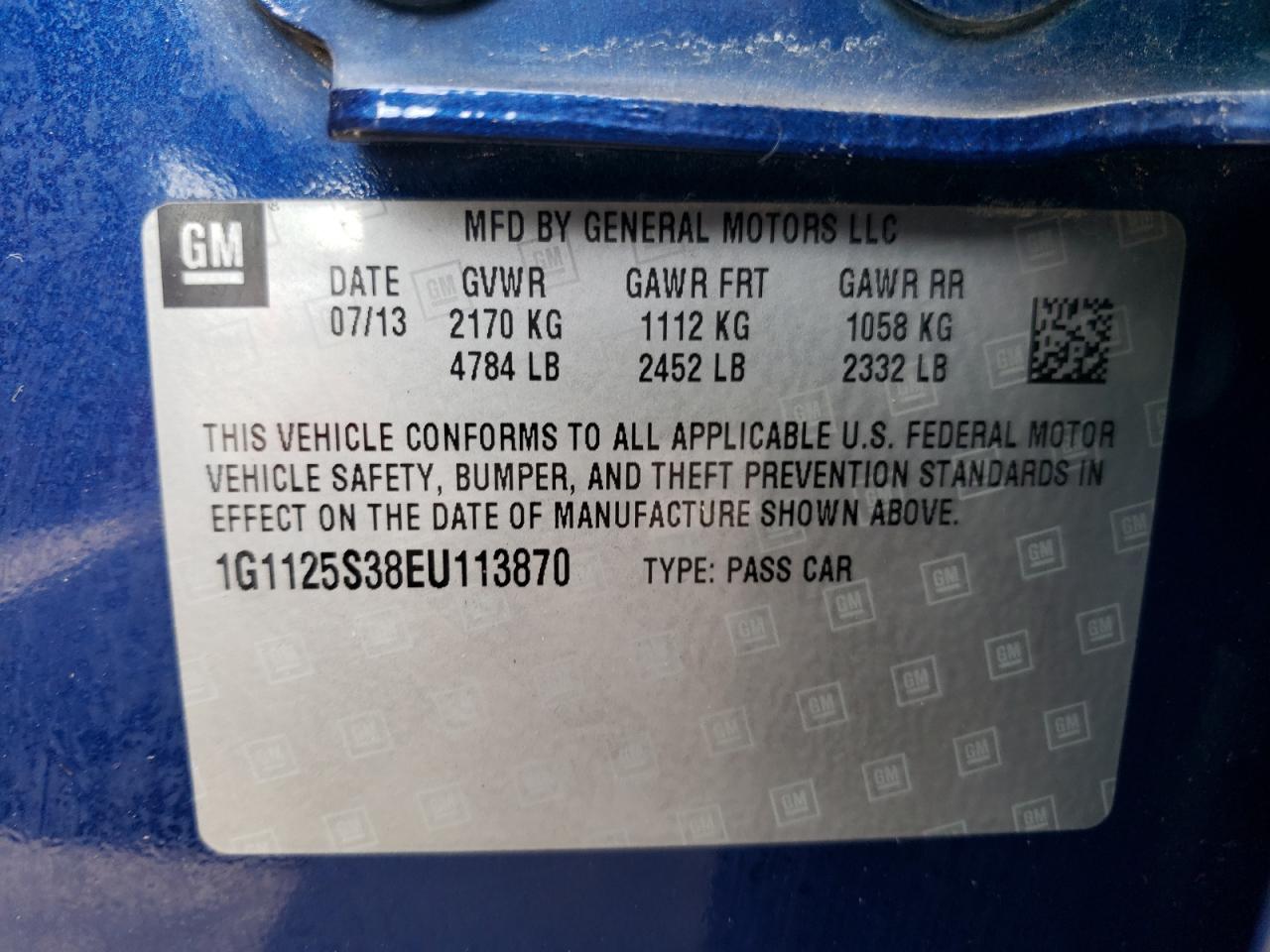 Photo 10 from auction – 2014 CHEVROLET IMPALA LT with VIN 1G1125S38EU113870