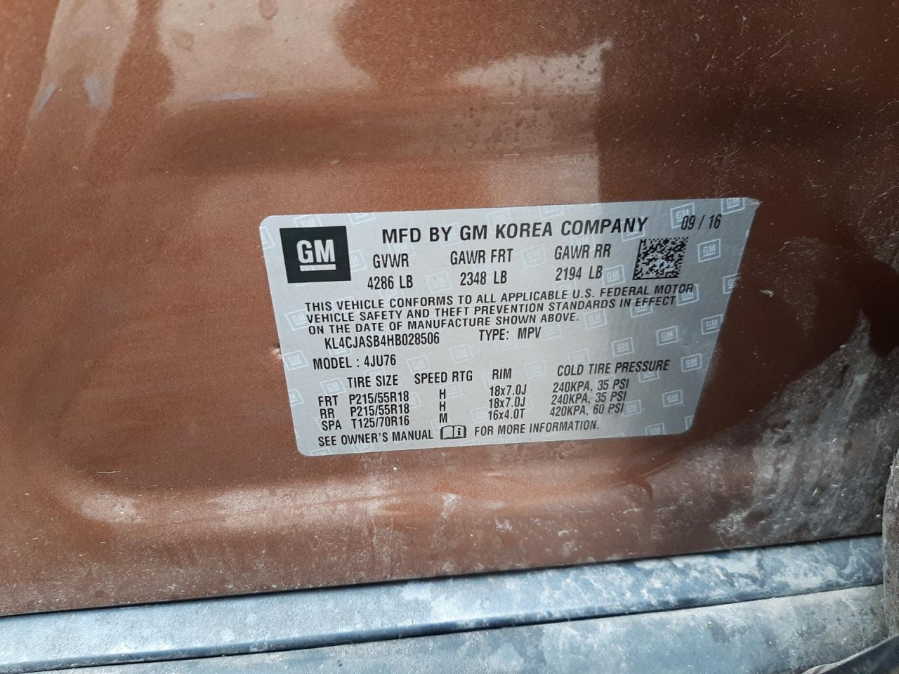Photo 10 from auction – 2017 BUICK ENCORE PRE with VIN KL4CJASB4HB028506