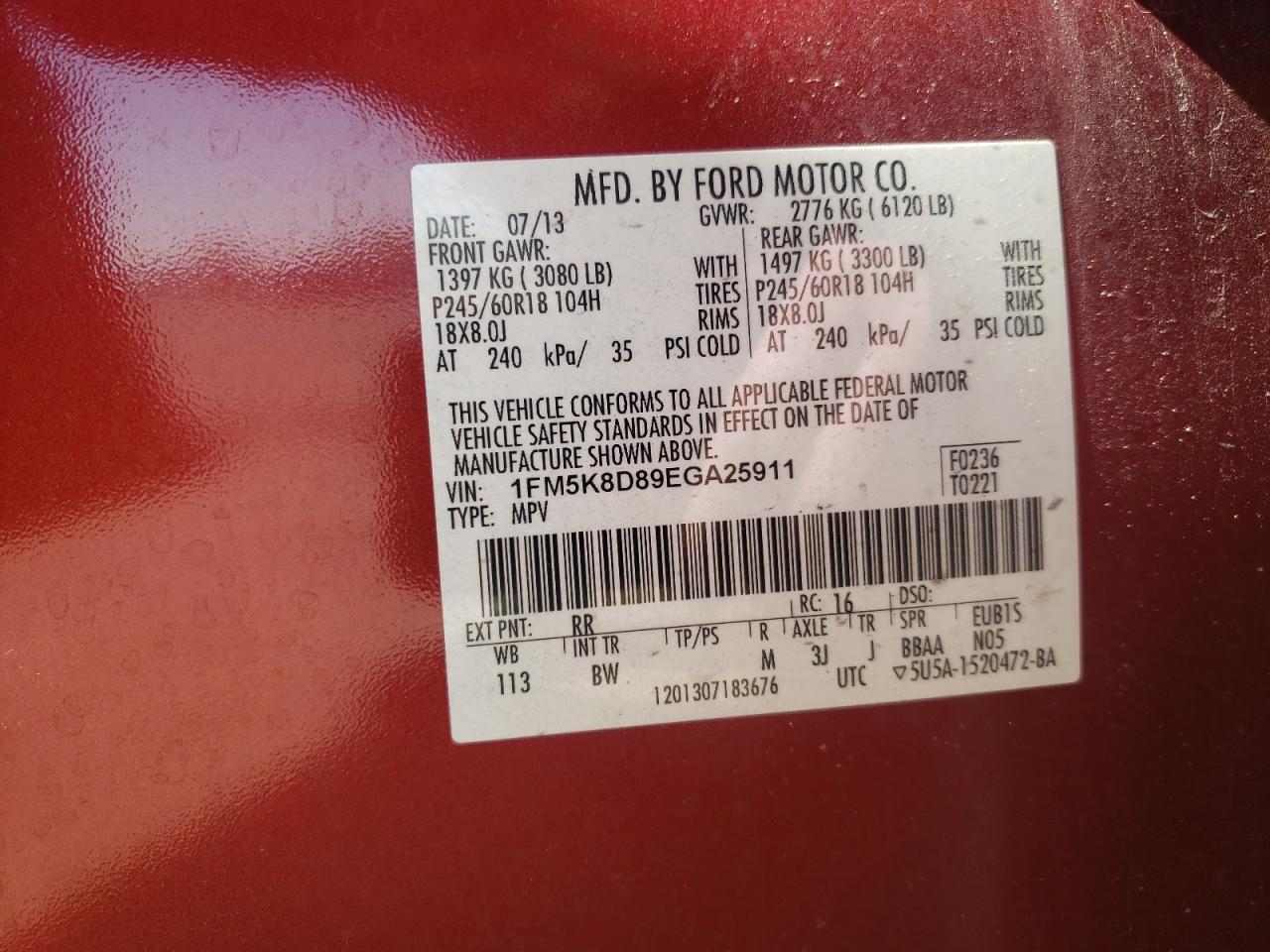Photo 10 from auction – 2014 FORD EXPLORER X with VIN 1FM5K8D89EGA25911