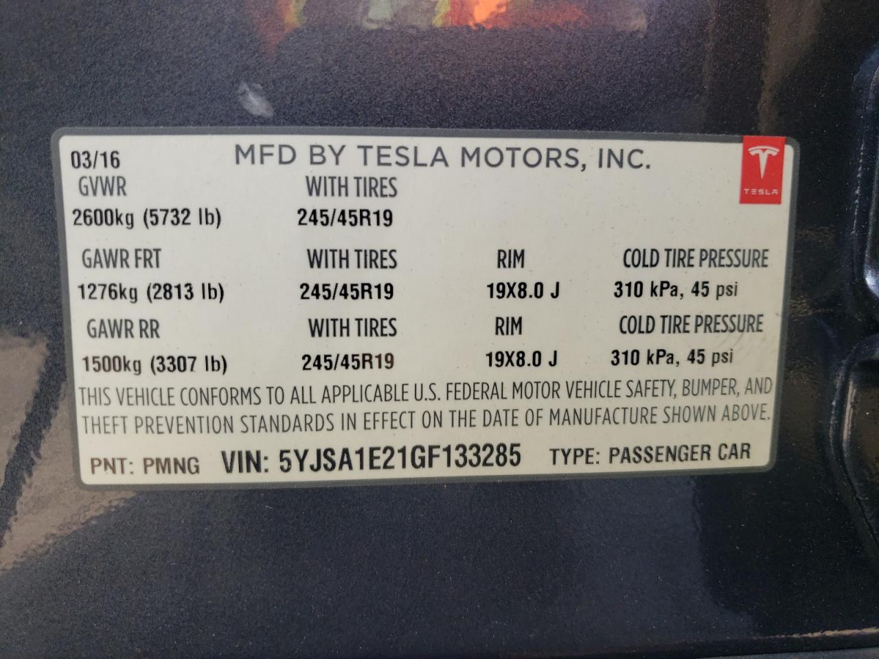Photo 10 from auction – 2016 TESLA MODEL S with VIN 5YJSA1E21GF133285