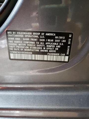 Photo 10 from auction – 2013 VOLKSWAGEN PASSAT SE with VIN 1VWBN7A31DC040455