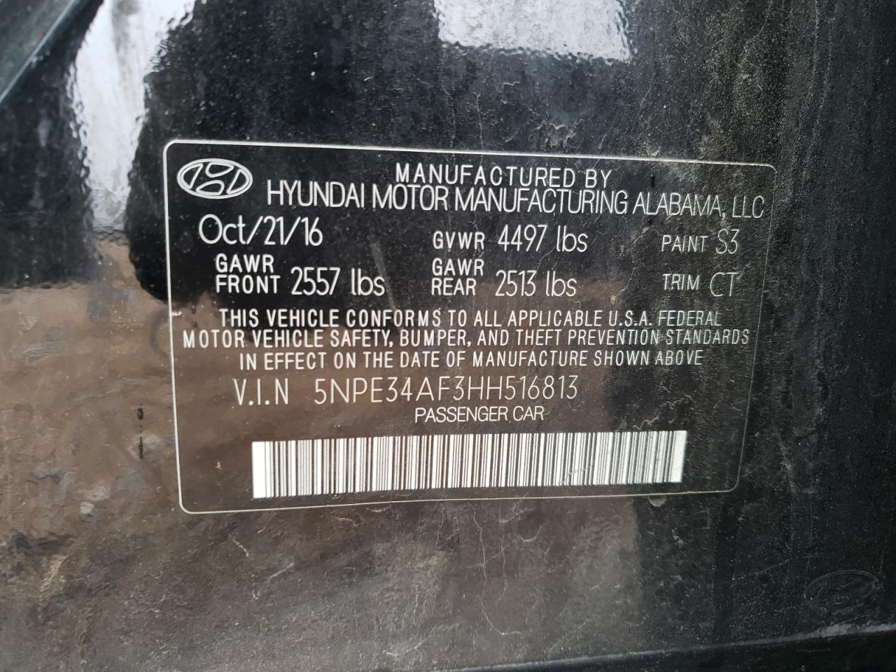 Photo 10 from auction – 2017 HYUNDAI SONATA SPO with VIN 5NPE34AF3HH516813