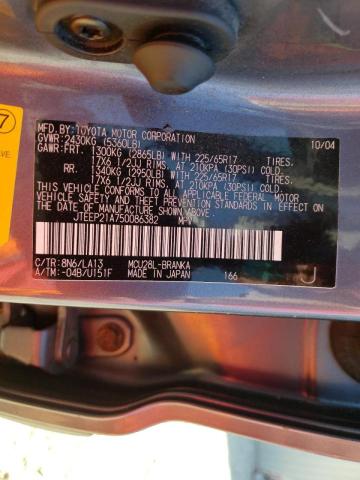 Photo 10 from auction – 2005 TOYOTA HIGHLANDER with VIN JTEEP21A750086382