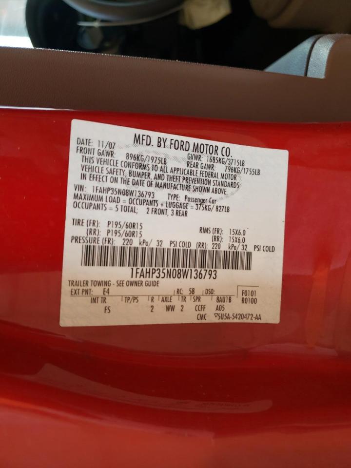 Photo 10 from auction – 2008 FORD FOCUS SE with VIN 1FAHP35N08W136793