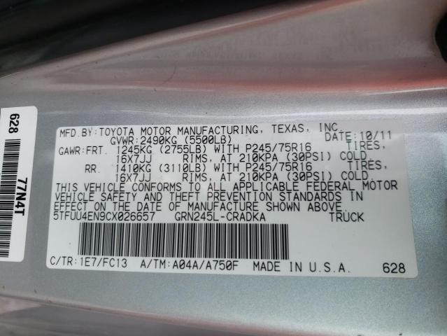 Photo 10 from auction – 2012 TOYOTA TACOMA with VIN 5TFUU4EN9CX026657