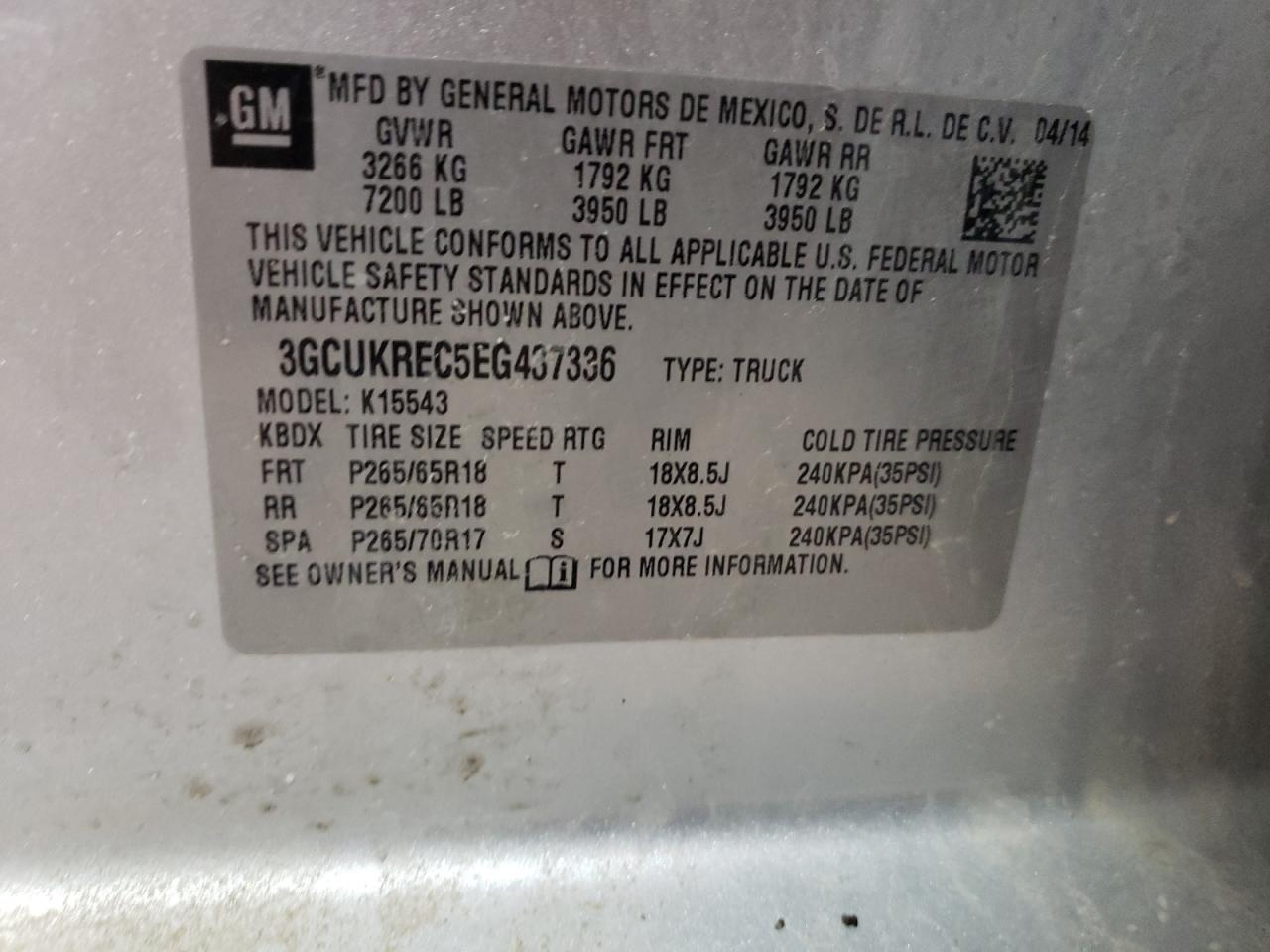 Photo 10 from auction – 2014 CHEVROLET SILVERADO with VIN 3GCUKREC5EG437336