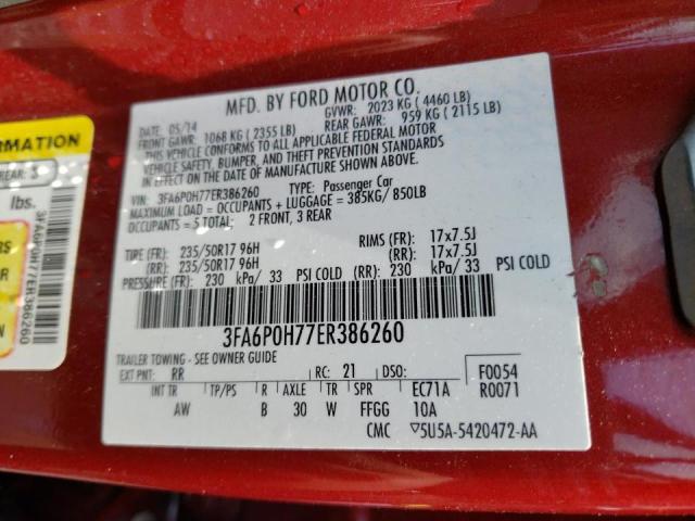Photo 10 from auction – 2014 FORD FUSION SE with VIN 3FA6P0H77ER386260