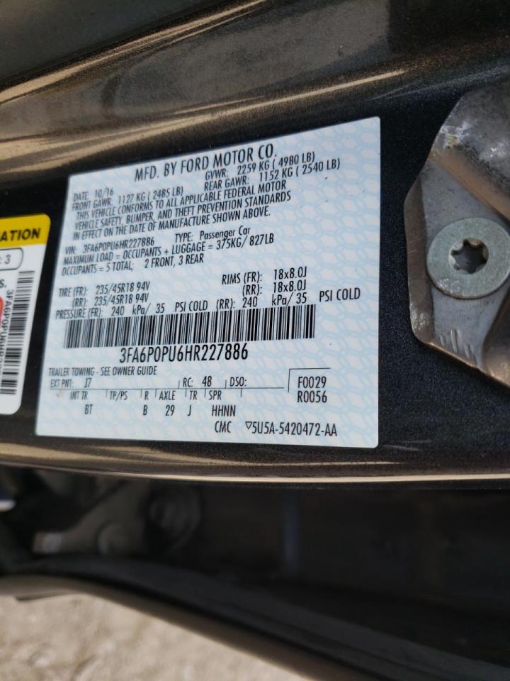 Photo 10 from auction – 2017 FORD FUSION SE with VIN 3FA6P0PU6HR227886