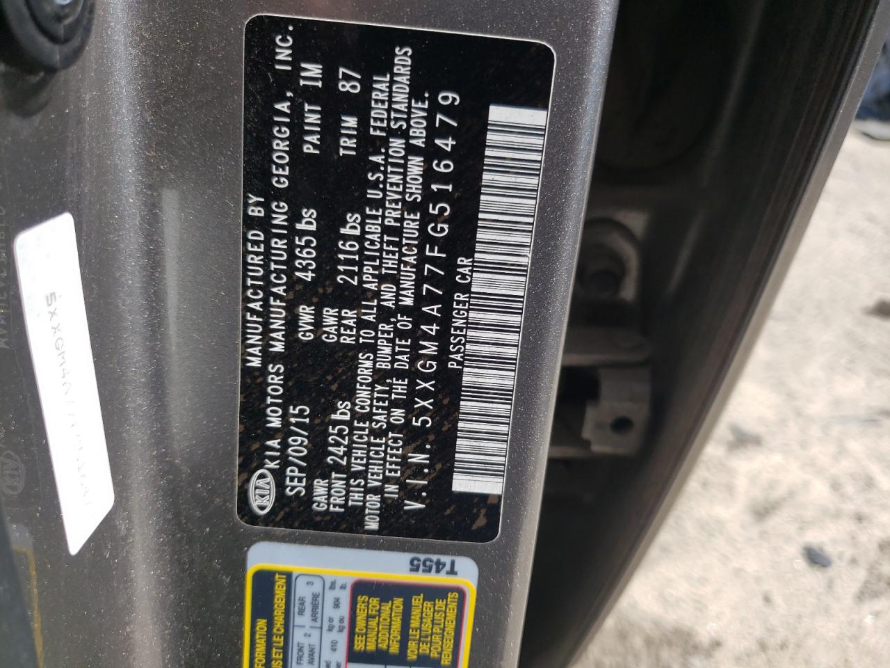 Photo 10 from auction – 2015 KIA OPTIMA LX with VIN 5XXGM4A77FG516479