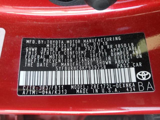 Photo 10 from auction – 2019 TOYOTA COROLLA L with VIN 5YFBURHE6KP939258
