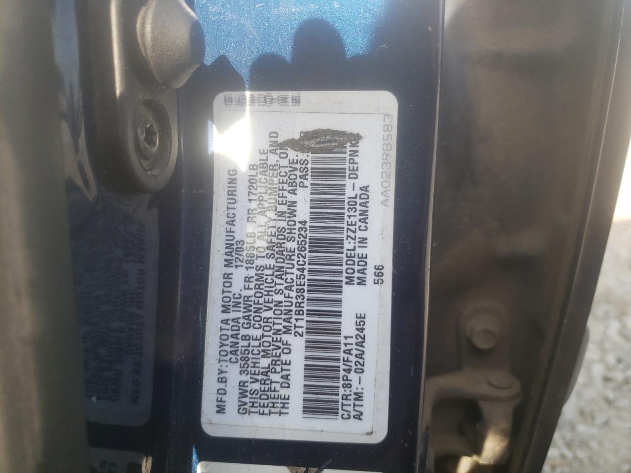 صورة رقم 10 من المزاد - 2004 TOYOTA COROLLA CE مع VIN 2T1BR38E54C265234