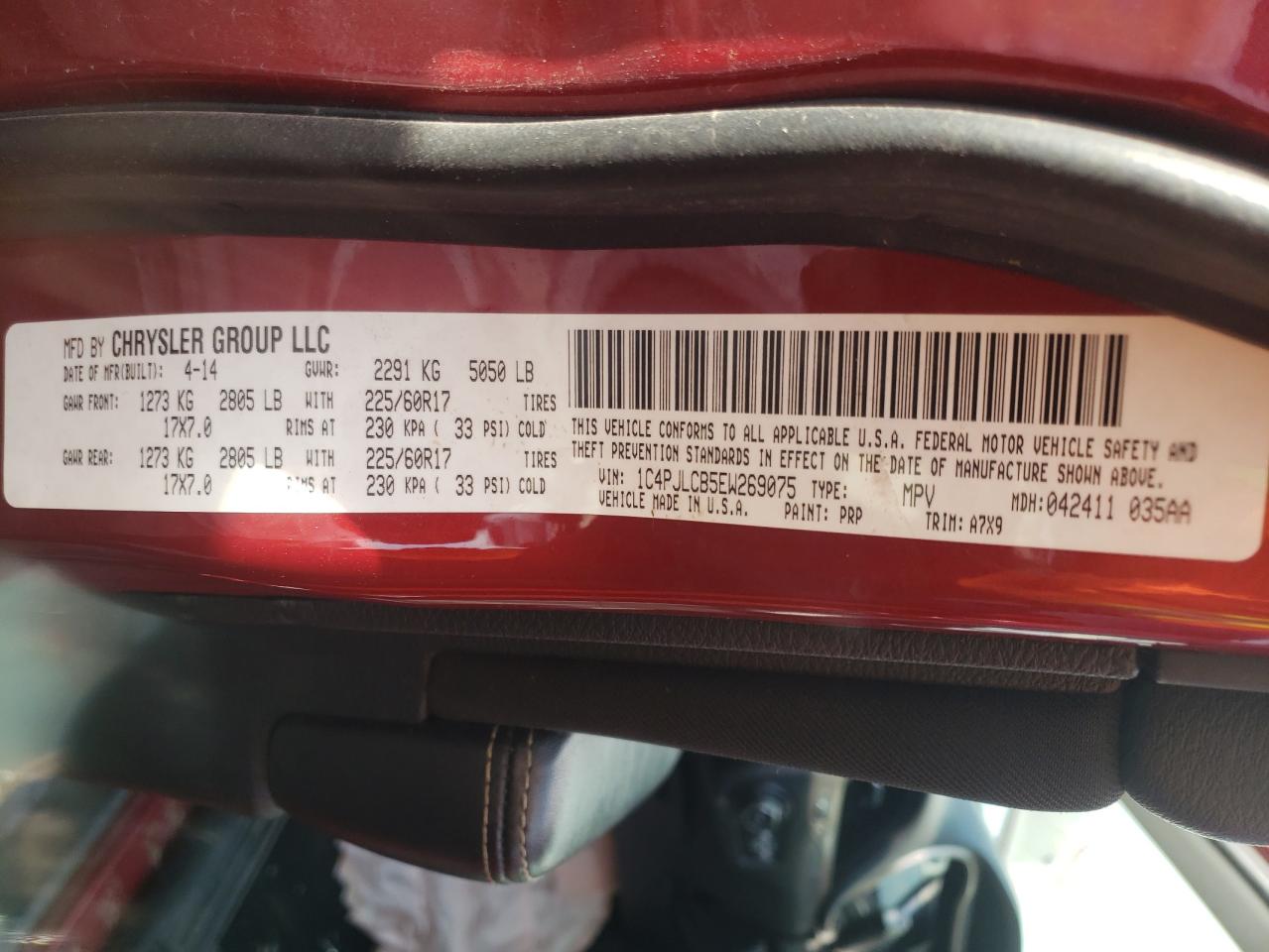 Photo 10 from auction – 2014 JEEP CHEROKEE L with VIN 1C4PJLCB5EW269075