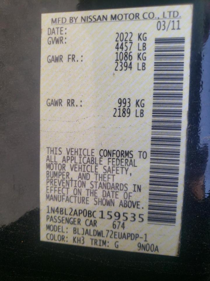 Photo 10 from auction – 2011 NISSAN ALTIMA SR with VIN 1N4BL2AP0BC159535