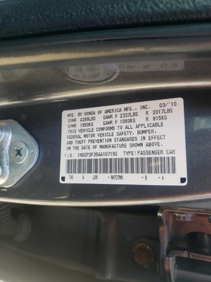 Photo 10 from auction – 2010 HONDA ACCORD LX with VIN 1HGCP2F35AA107192