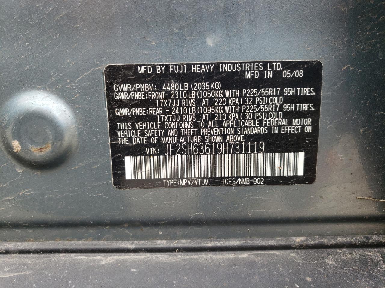Photo 10 from auction – 2009 SUBARU FORESTER 2 with VIN JF2SH63619H731119