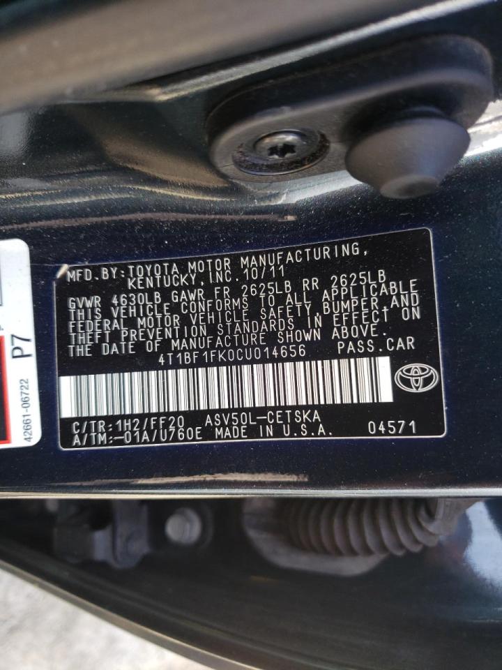 Photo 10 from auction – 2012 TOYOTA CAMRY BASE with VIN 4T1BF1FK0CU014656