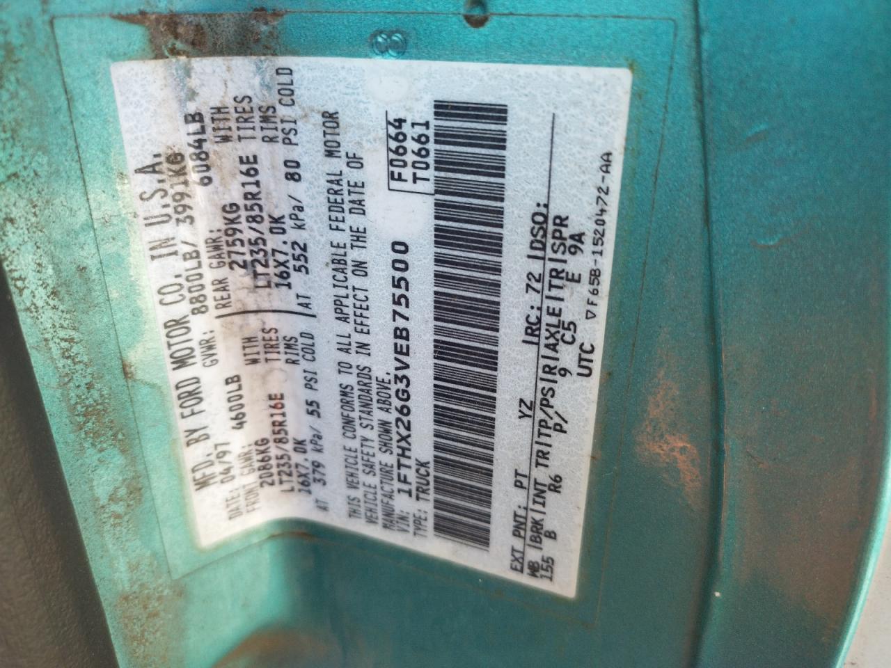 Photo 10 from auction – 1997 FORD F250 with VIN 1FTHX26G3VEB75500