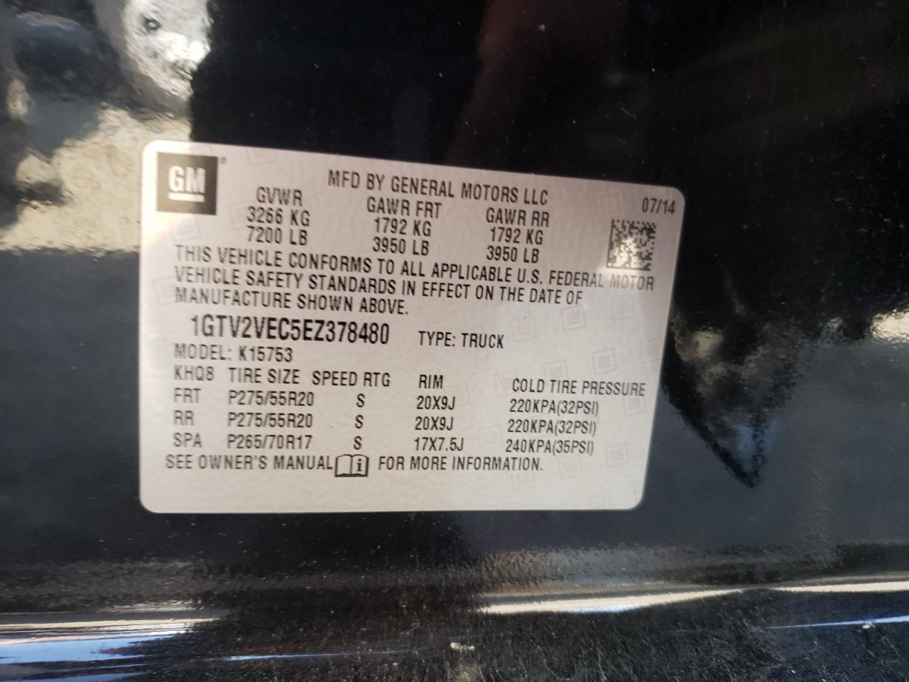 Photo 10 from auction – 2014 GMC SIERRA K15 with VIN 1GTV2VEC5EZ378480