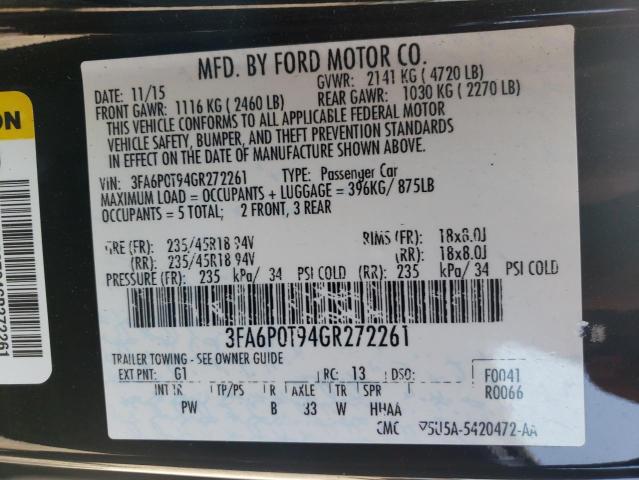 Photo 10 from auction – 2016 FORD FUSION SE with VIN 3FA6P0T94GR272261