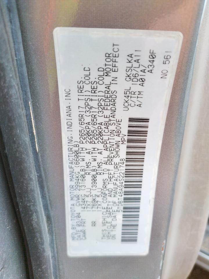 Photo 10 from auction – 2004 TOYOTA SEQUOIA LI with VIN 5TDBT48A94S221748
