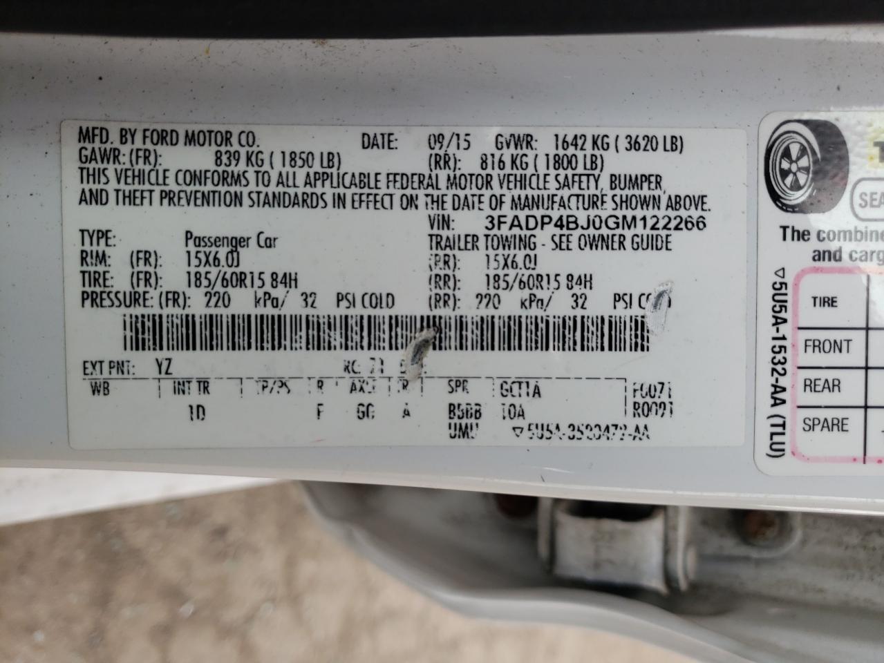 Photo 10 from auction – 2016 FORD FIESTA SE with VIN 3FADP4BJ0GM122266