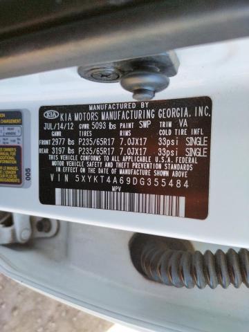 Photo 10 from auction – 2013 KIA SORENTO LX with VIN 5XYKT4A69DG355484