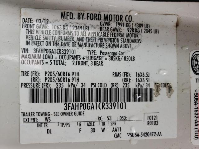 Photo 10 from auction – 2012 FORD FUSION S with VIN 3FAHP0GA1CR339101