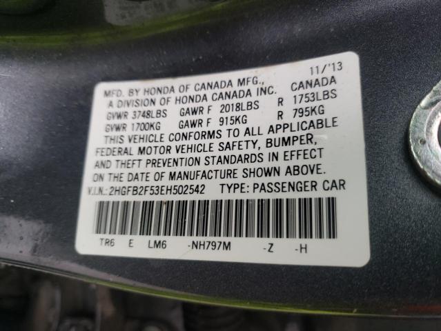 Photo 10 from auction – 2014 HONDA CIVIC LX with VIN 2HGFB2F53EH502542