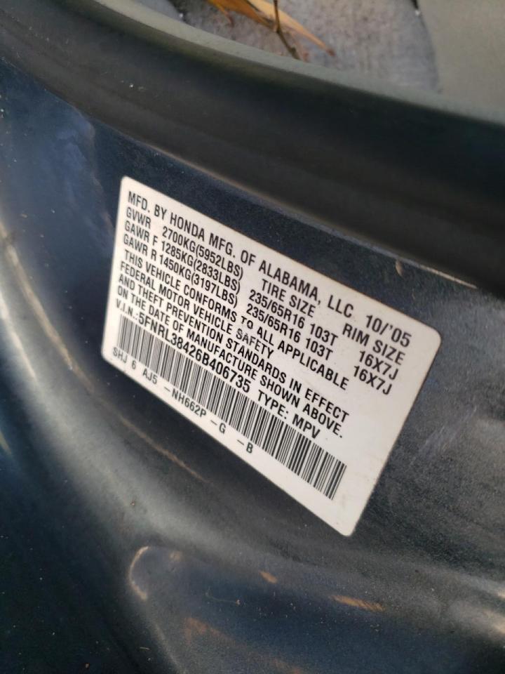 Photo 10 from auction – 2006 HONDA ODYSSEY EX with VIN 5FNRL38426B406735