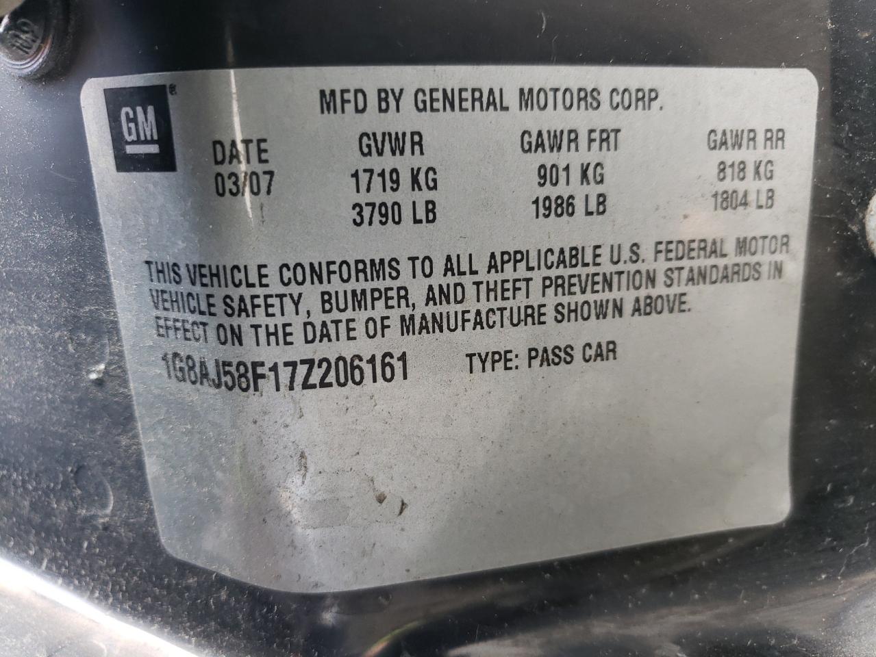 Photo 10 from auction – 2007 SATURN ION LEVEL with VIN 1G8AJ58F17Z206161