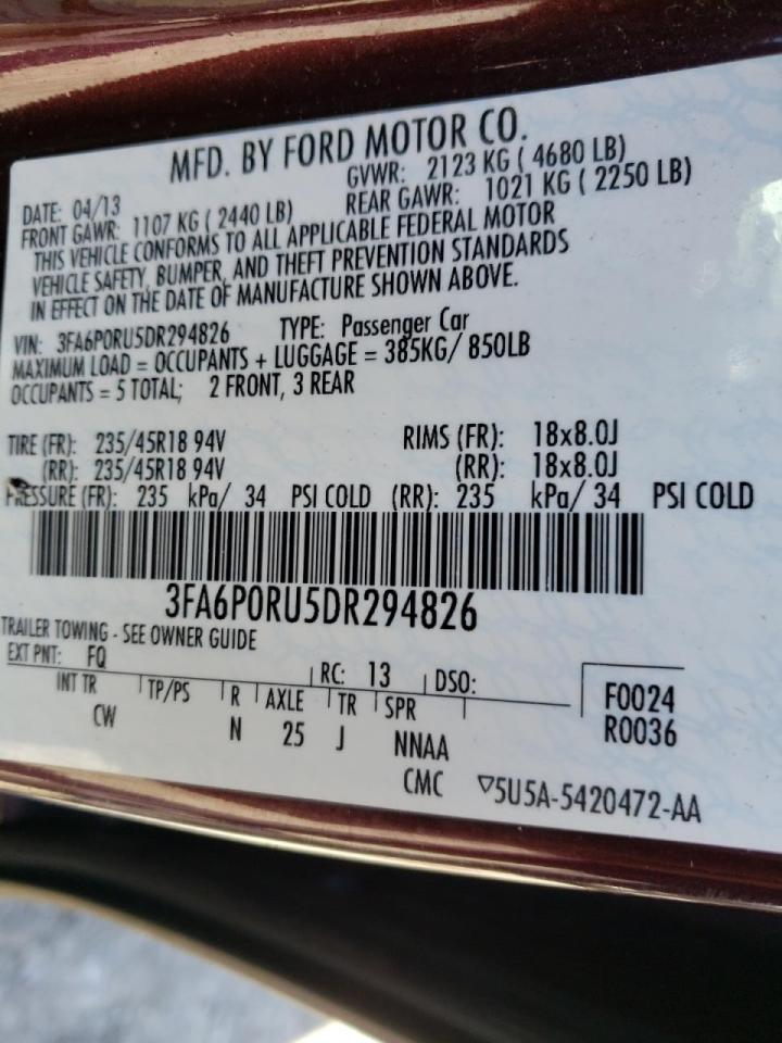 Photo 10 from auction – 2013 FORD FUSION TIT with VIN 3FA6P0RU5DR294826