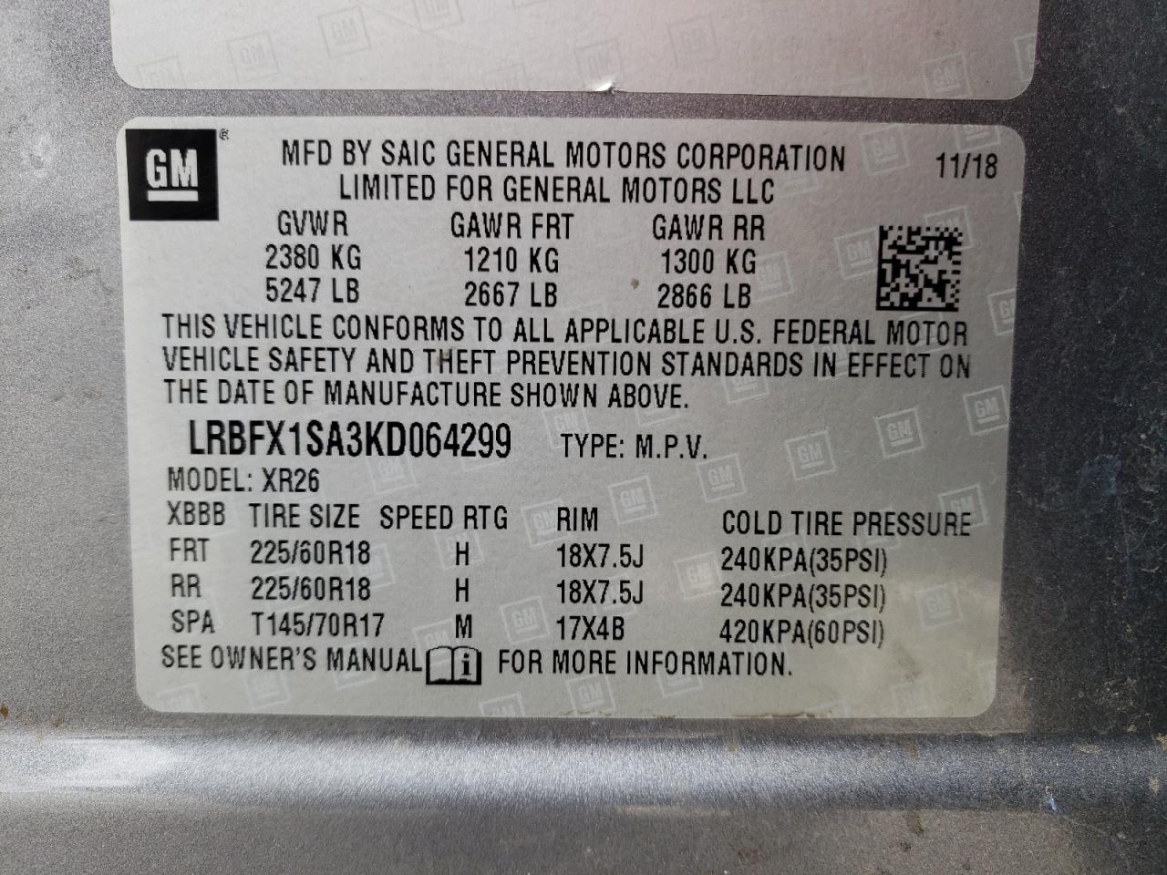 Photo 10 from auction – 2019 BUICK ENVISION P with VIN LRBFX1SA3KD064299