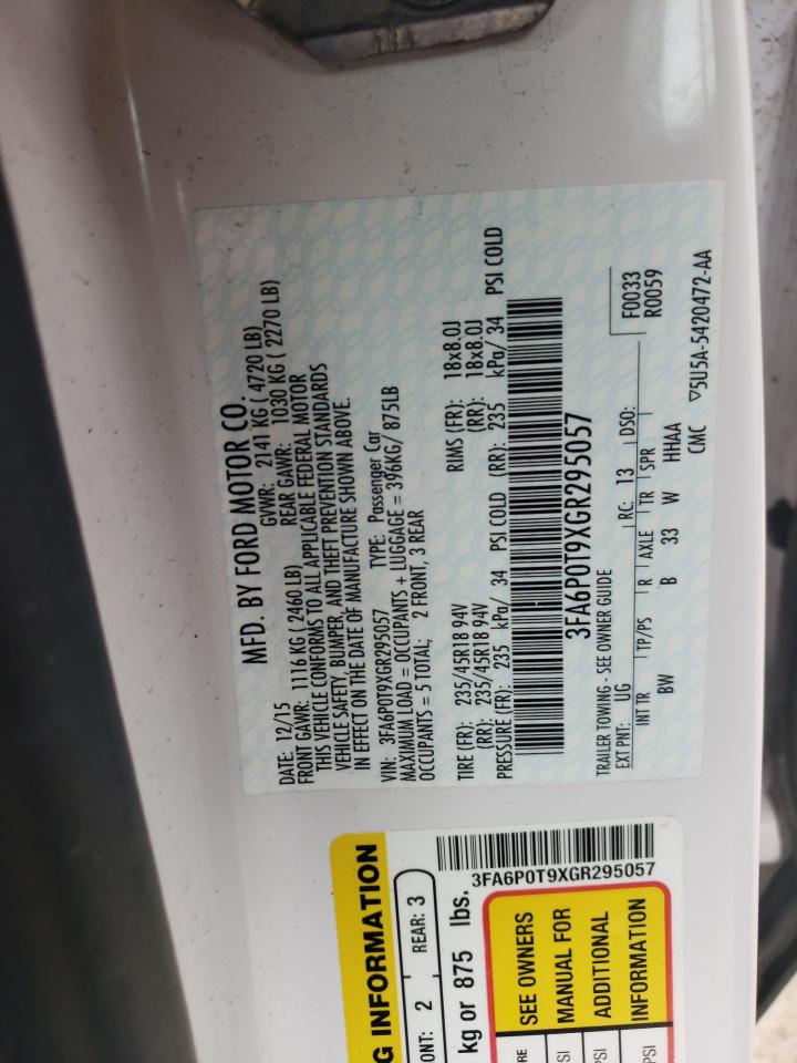 Photo 10 from auction – 2016 FORD FUSION SE with VIN 3FA6P0T9XGR295057