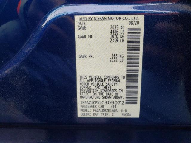 Photo 10 from auction – 2020 NISSAN LEAF SV with VIN 1N4AZ1CPXLC309072